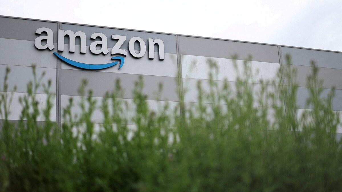 Amazon corporate branding displayed at a company facility
