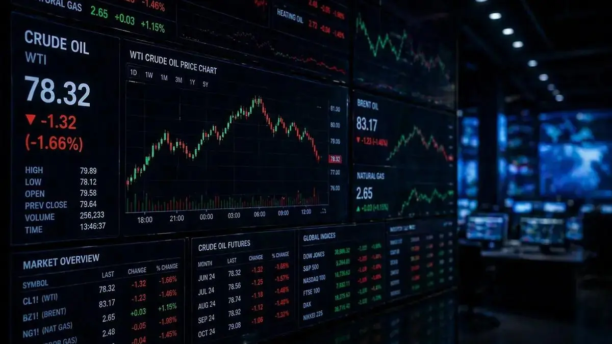 Financial market display showing global oil prices and indexes