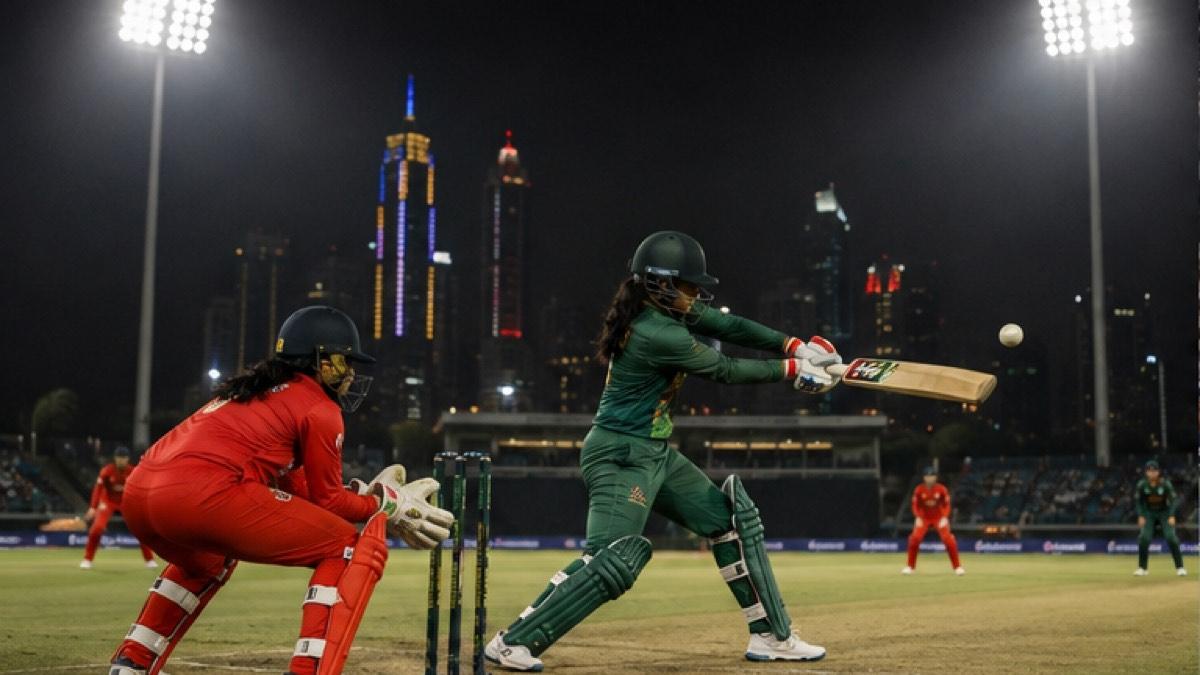 Bangladesh and UAE women cricketers playing under lights in Dubai