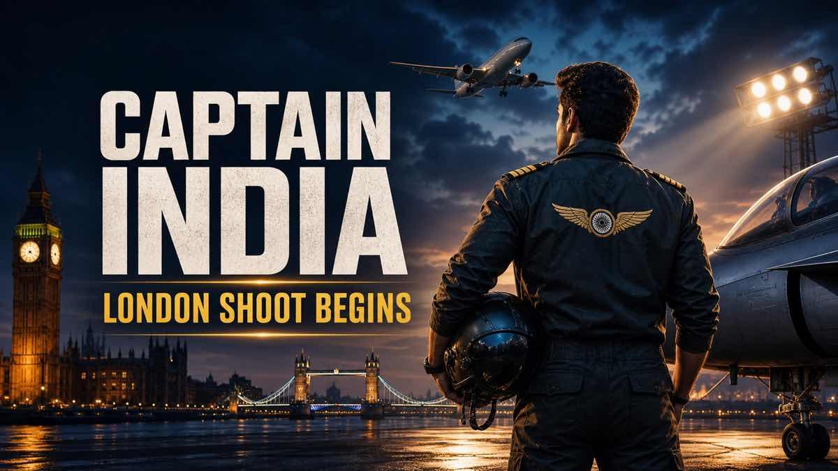 Captain India movie production update with aircraft and London skyline