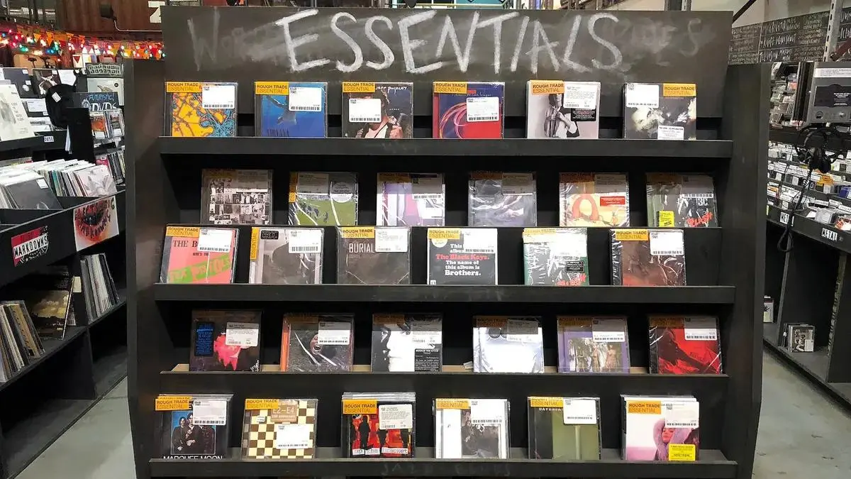 Music CDs displayed at a New York record store
