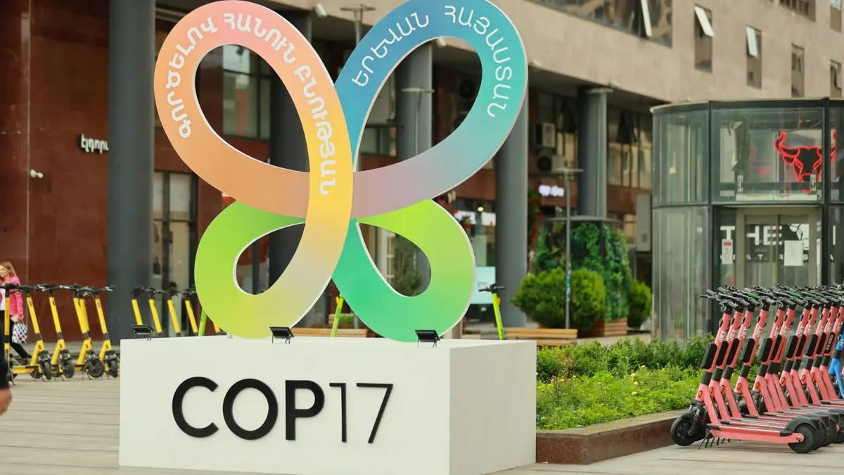 COP17 biodiversity conference sculpture displayed on a street in Yerevan