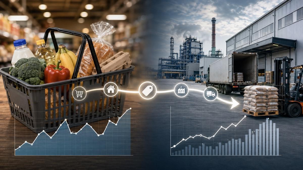 Consumer grocery prices compared with factory and wholesale costs