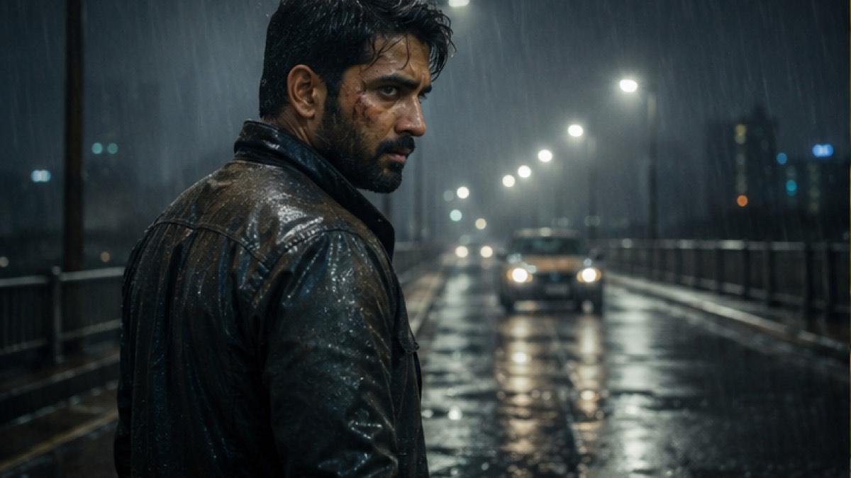 Fictional undercover operative in a rain-soaked city