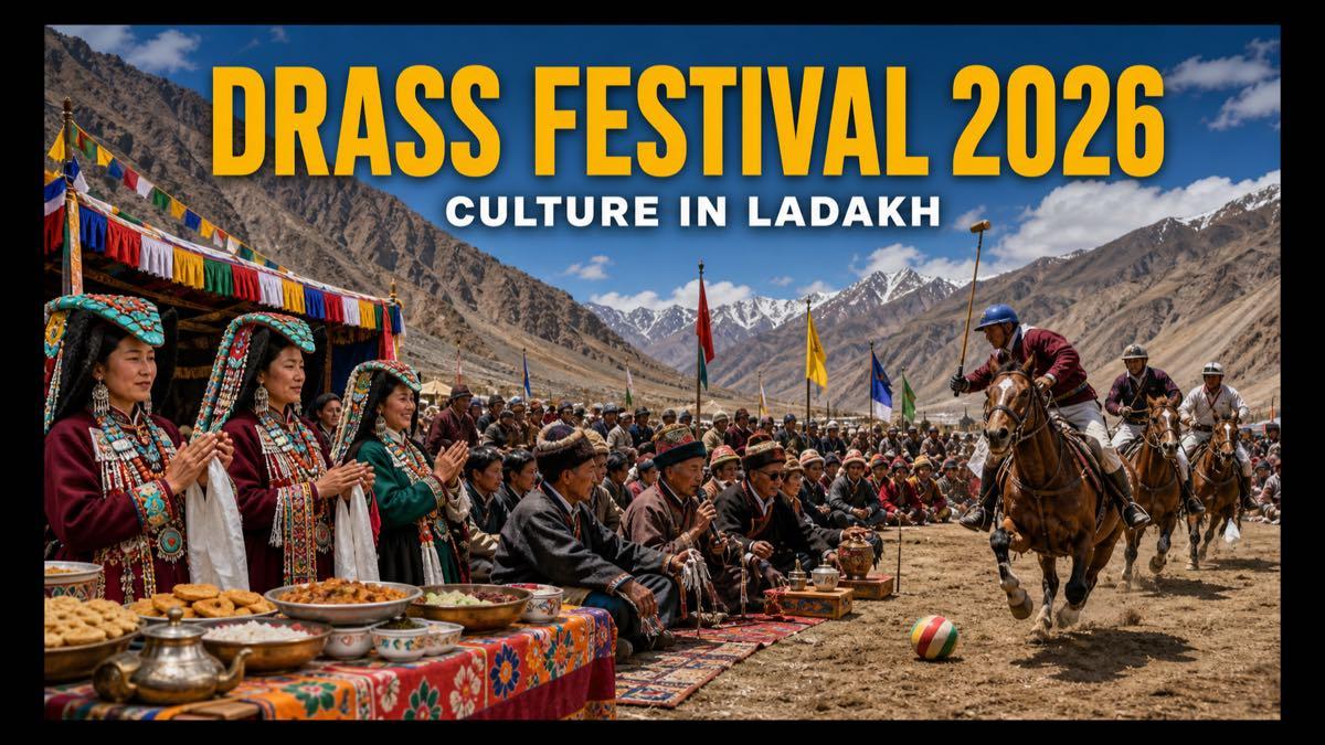 Cultural performers and horse polo riders at a festival in the Drass valley of Ladakh