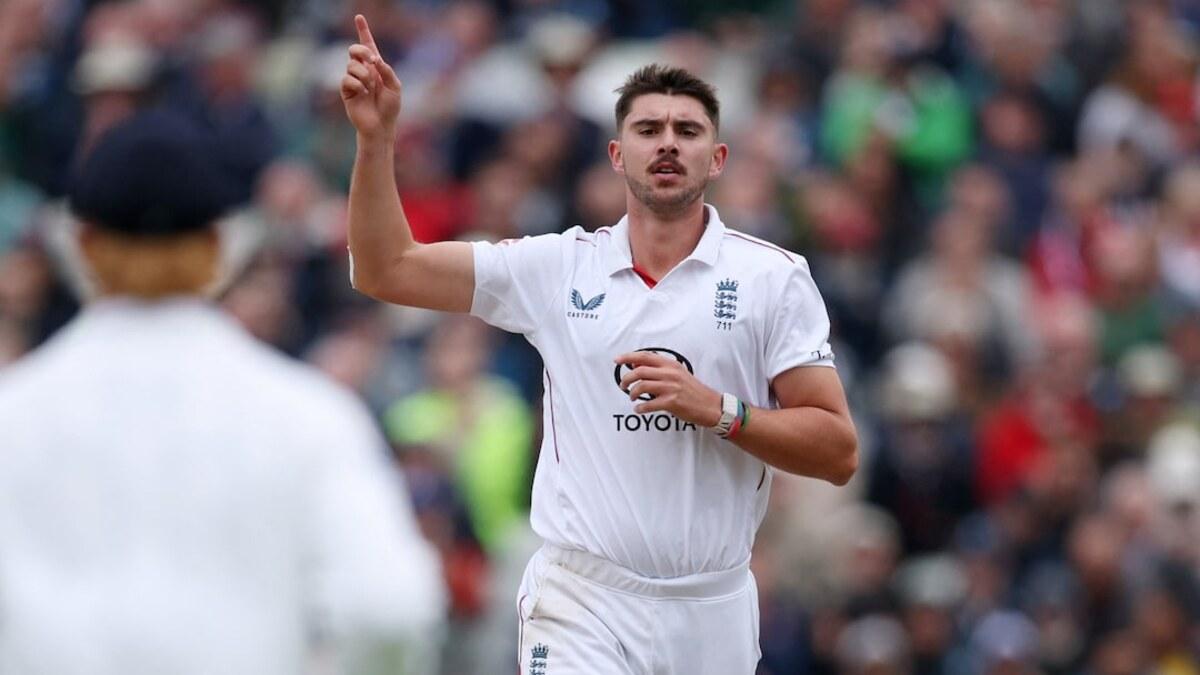 England fast bowler Josh Tongue celebrates dismissing Babar Azam at Edgbaston
