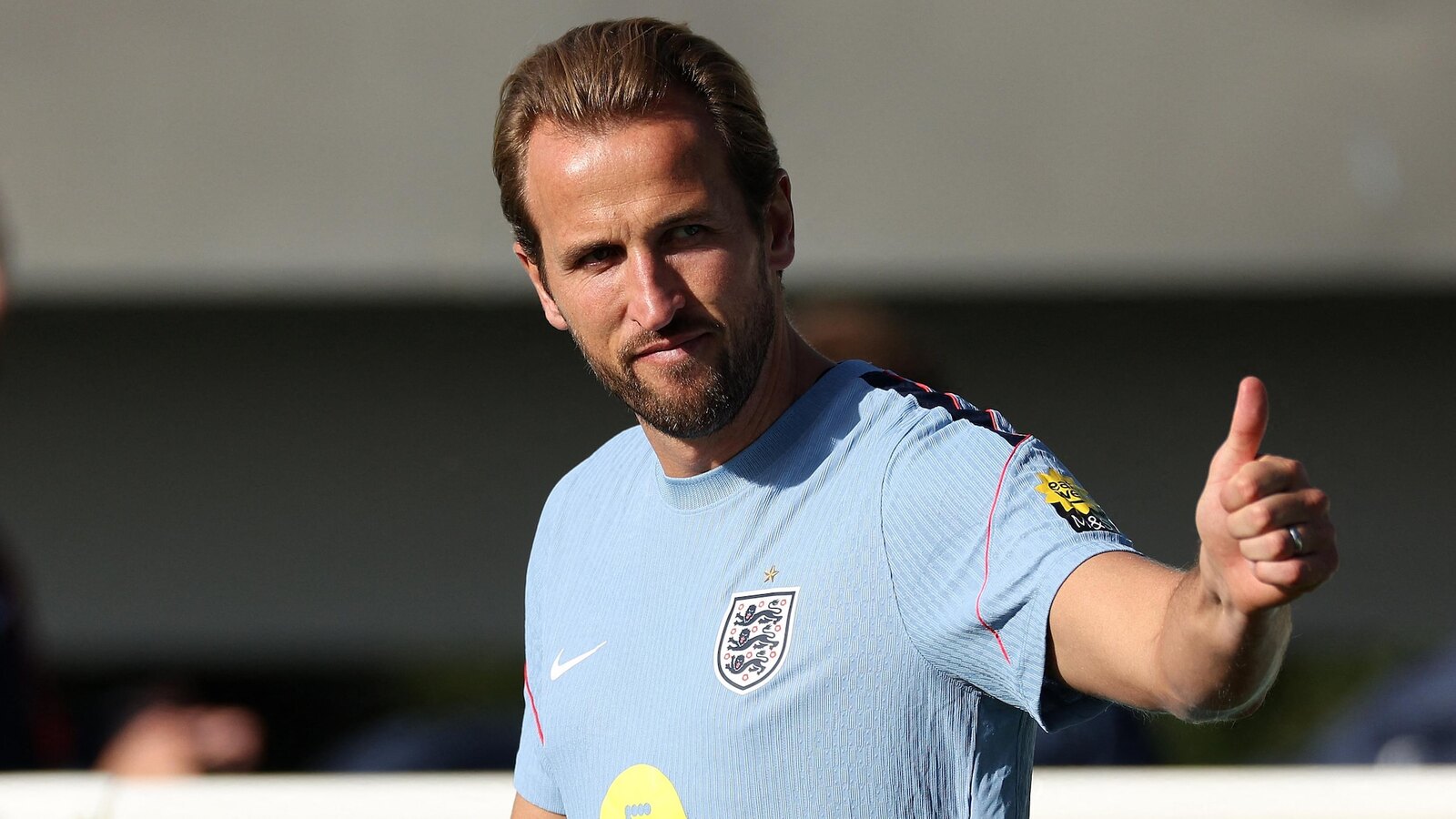 England captain Harry Kane at training before the Nations League match against Spain in UEFA's official preview photograph