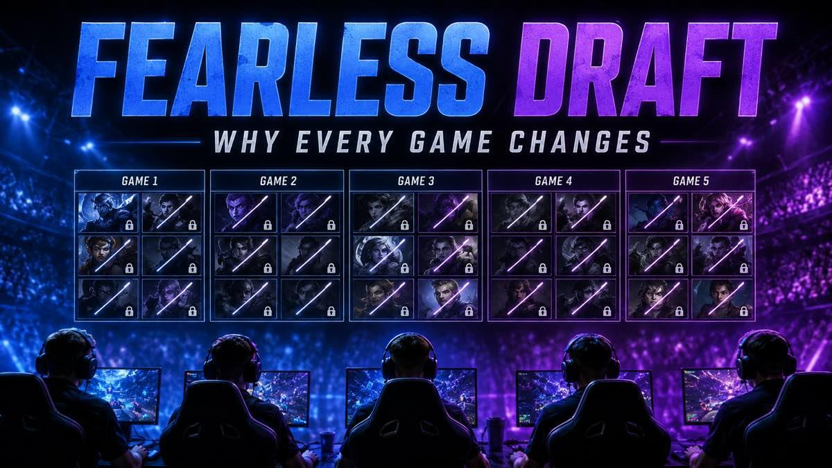 Esports players selecting different fantasy champions across a match series