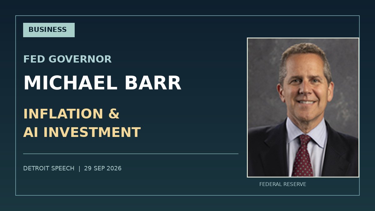 Federal Reserve Governor Michael Barr portrait alongside an original headline graphic