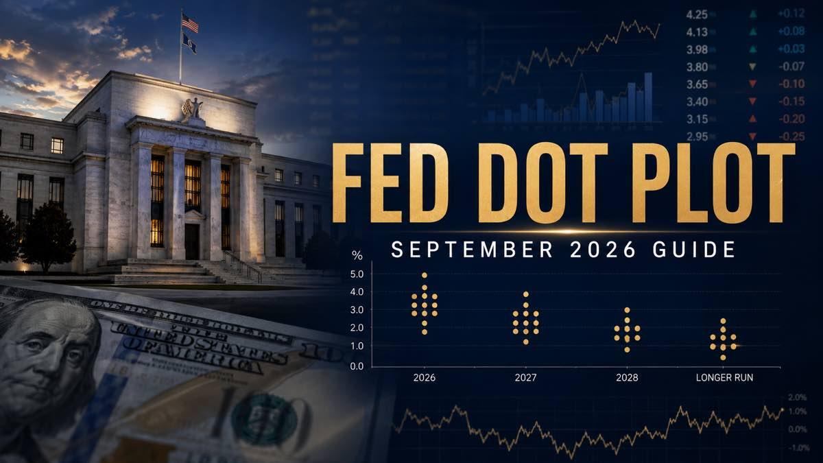 Interest-rate dot plot displayed beside the Federal Reserve meeting calendar