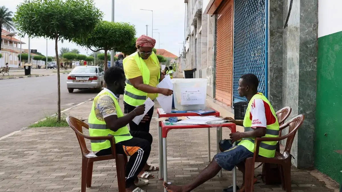 Election officials counting referendum ballots in Bissau, Guinea-Bissau