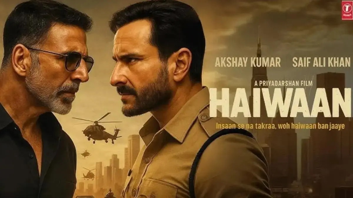 Akshay Kumar and Saif Ali Khan on the Haiwaan 2026 theatrical poster