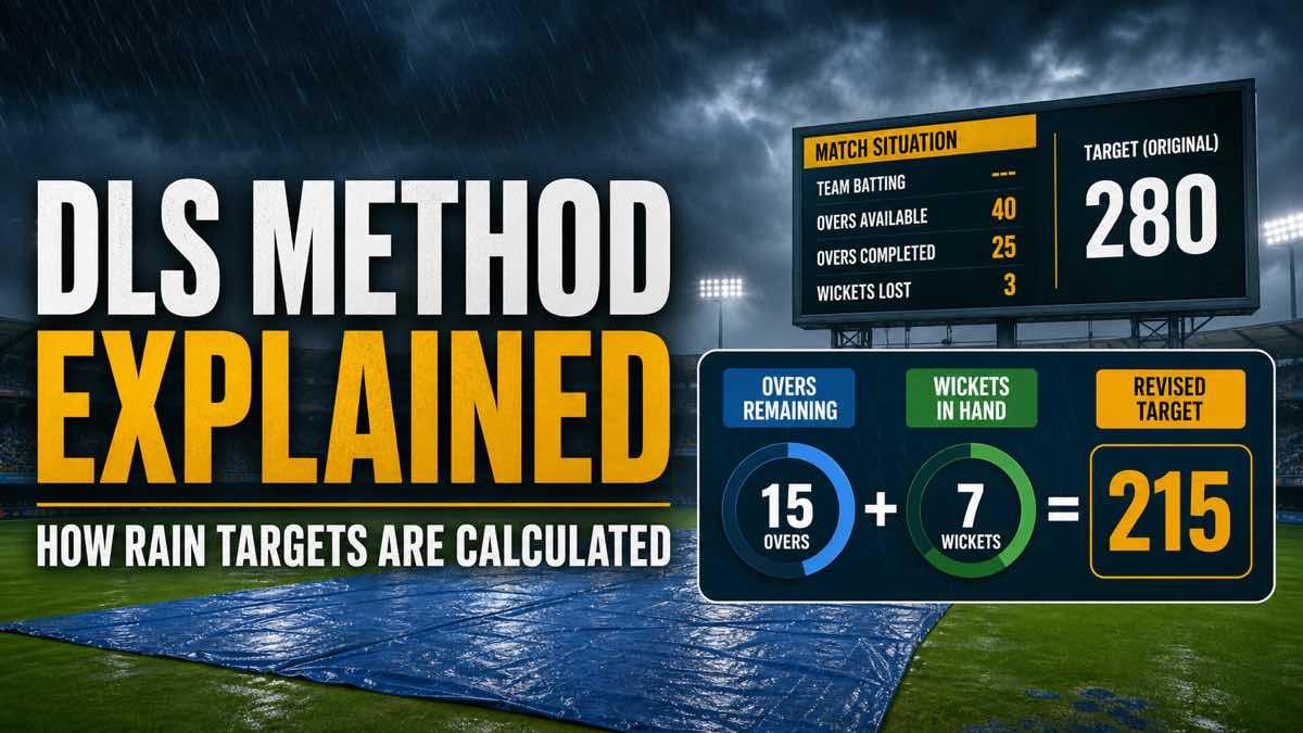 A rain-interrupted cricket match with a DLS target calculation board