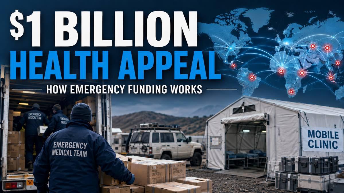 Global medical emergency response teams distributing supplies