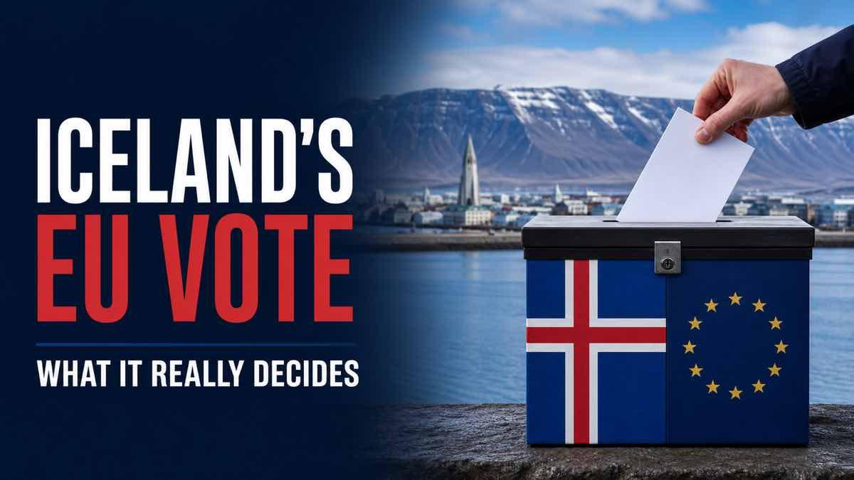 Ballot box beside Iceland and European Union symbols