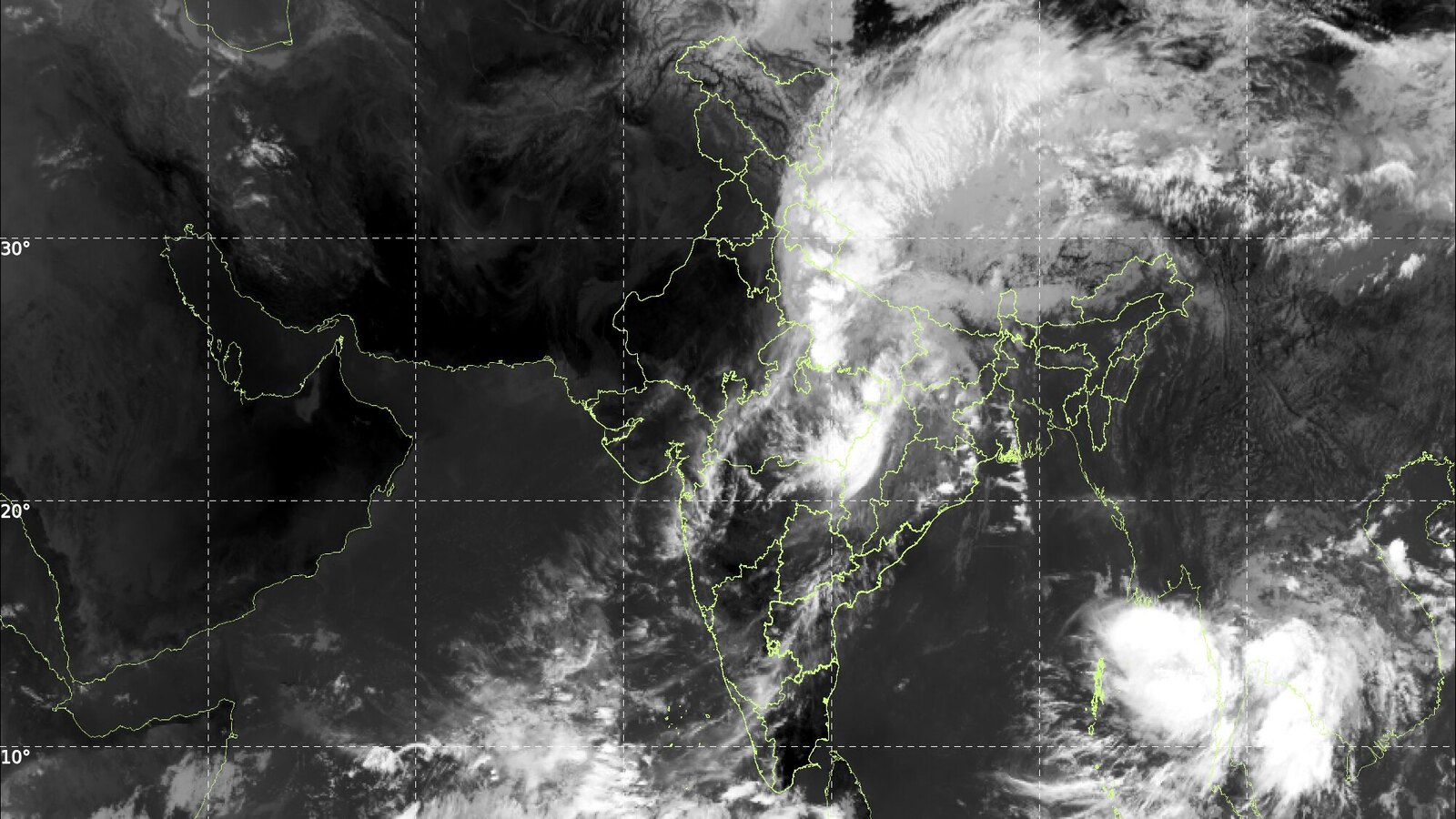 India Meteorological Department INSAT infrared satellite image showing dense cloud over central and eastern India on September 26, 2026