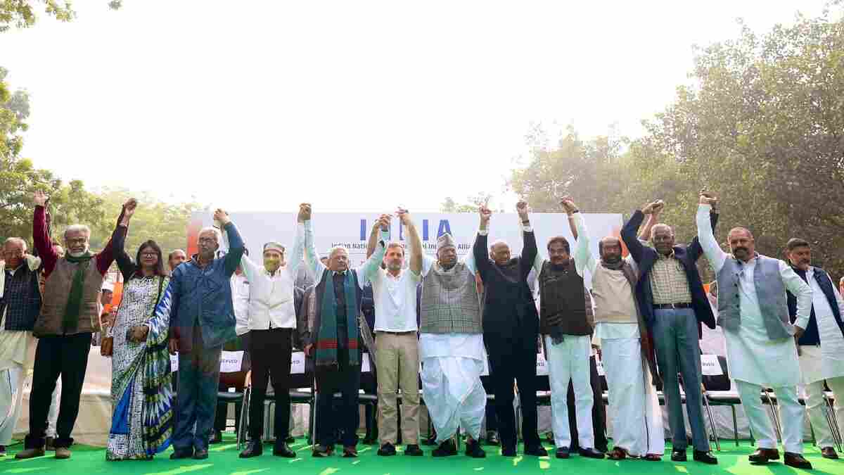 Leaders at an INDIA bloc protest in New Delhi