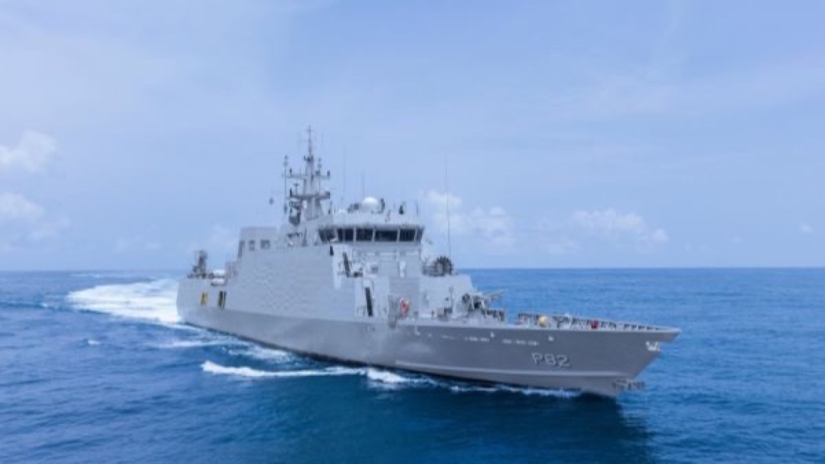 Indian Navy warship sailing at sea during an official operation
