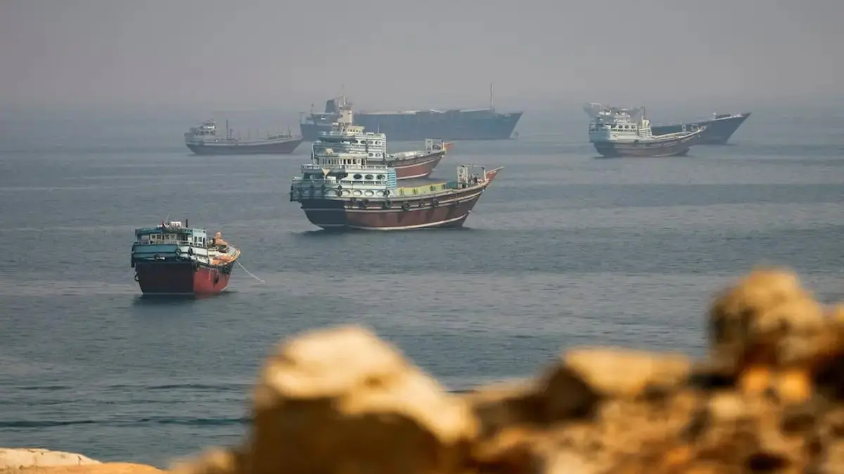Vessels travelling near the Strait of Hormuz as seen from Musandam, Oman