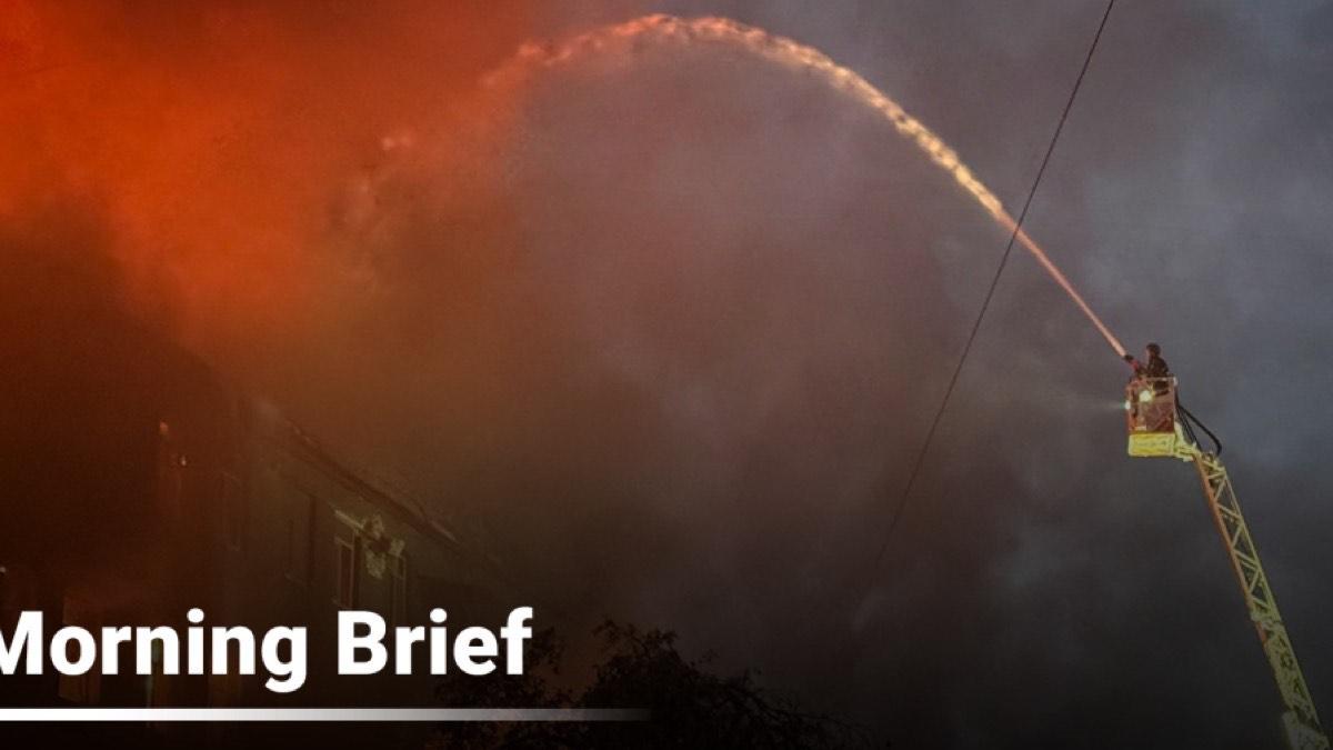 Smoke rising after a reported strike in Kyiv on September 8, 2026