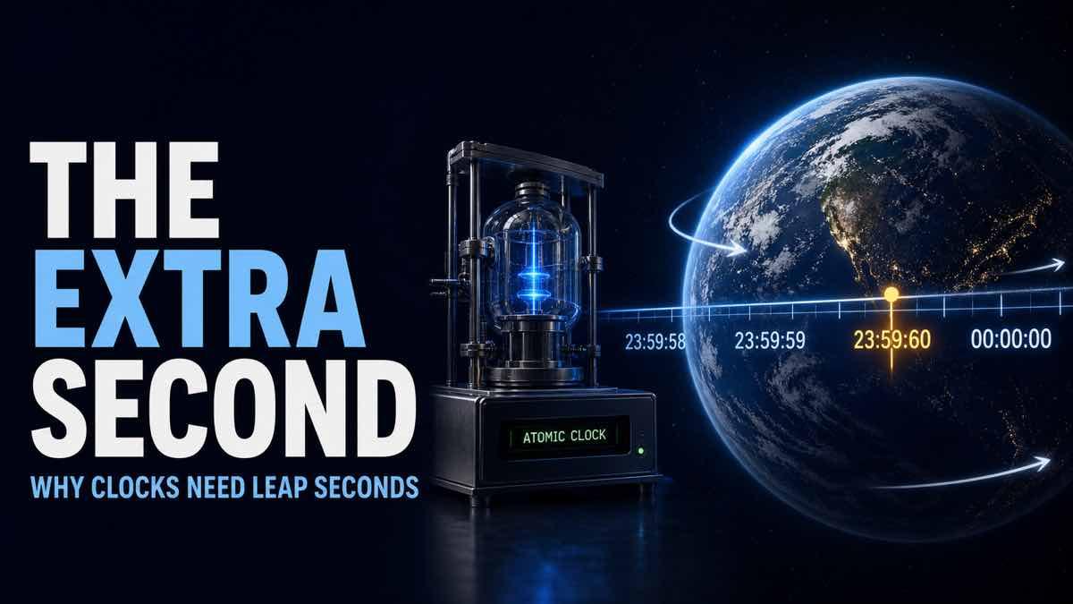 Atomic clock facing a rotating Earth with one extra second highlighted