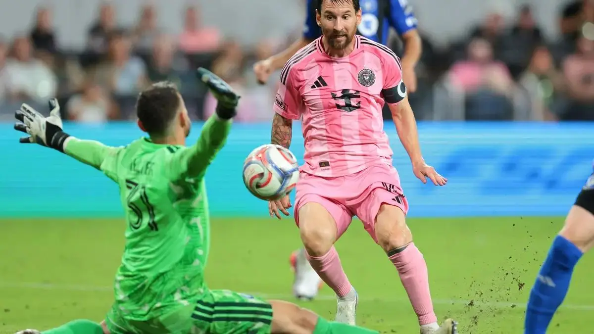 Lionel Messi celebrates for Inter Miami during the 7-1 MLS win over CF Montreal