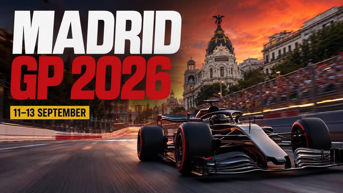 Formula racing car speeding through Madrid's new Madring circuit
