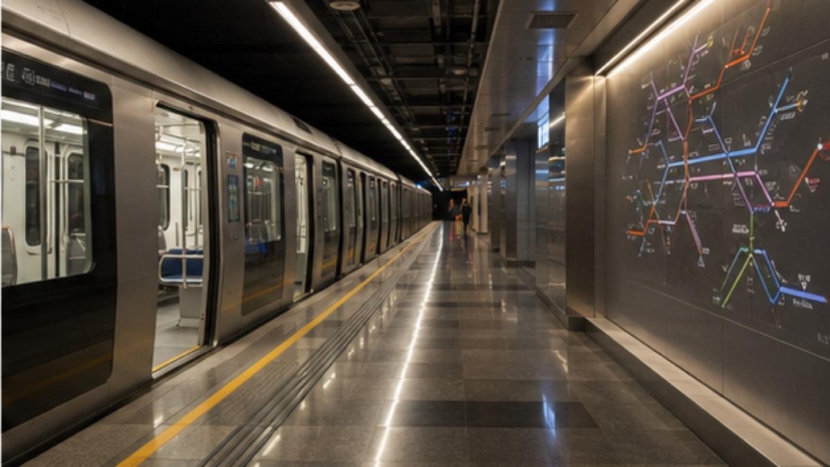 Modern underground Mumbai metro station and route map