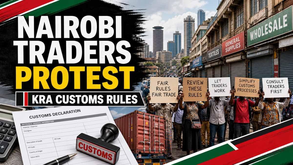 Closed shops and traders demonstrating in Nairobi over customs valuation rules