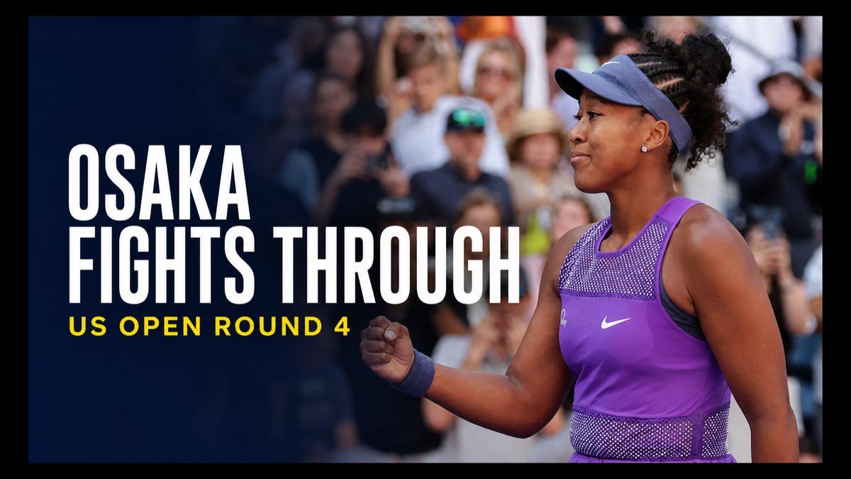 Naomi Osaka greeting an opponent at the net during a US Open match