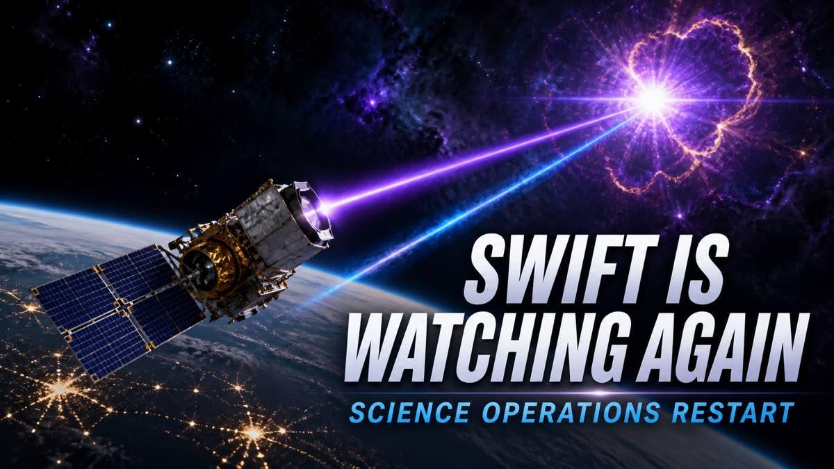 Space observatory above Earth observing a bright cosmic explosion with X-ray and ultraviolet light