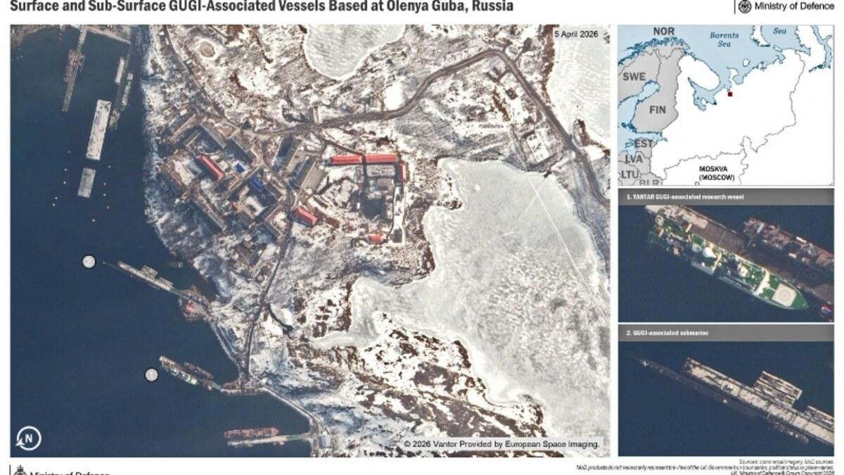 Satellite overview of GUGI-associated vessels at Olenya Guba in Russia