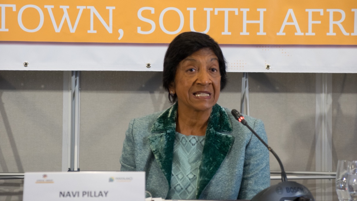 South African jurist and human rights advocate Navi Pillay speaks at an international justice event