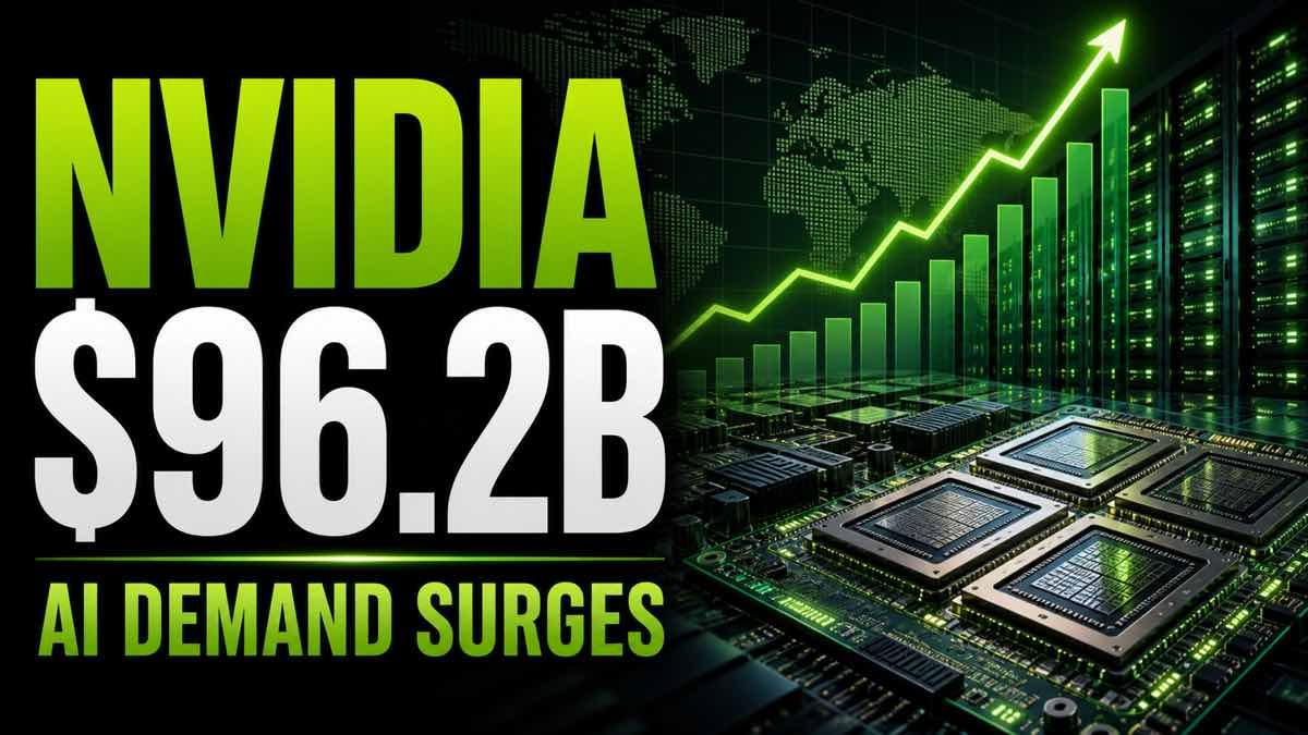 AI data center chips and rising revenue chart representing Nvidia earnings