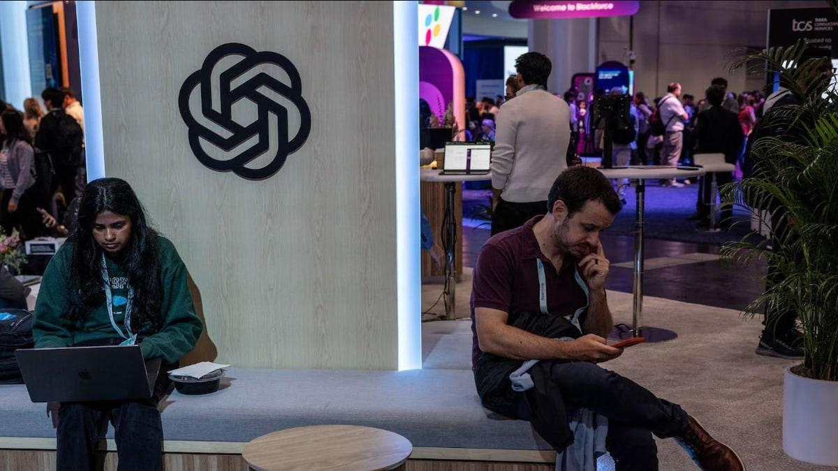 OpenAI logo displayed on a screen for legal AI coverage