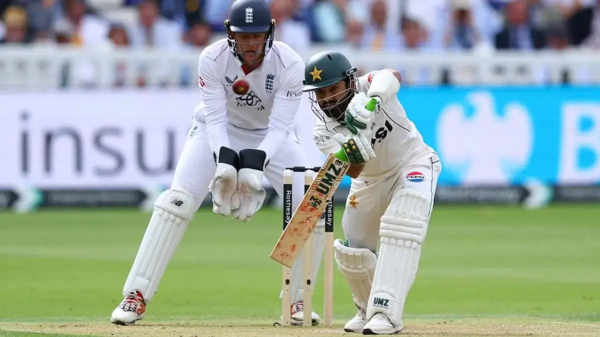 Pakistan wicketkeeper Mohammad Rizwan batting during the second Test against England at Lord's in August 2026