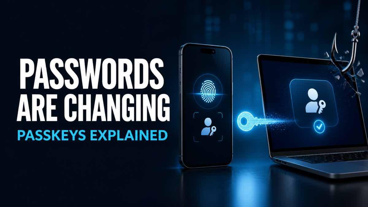 Phone and laptop unlocking a secure account with a fingerprint-protected passkey