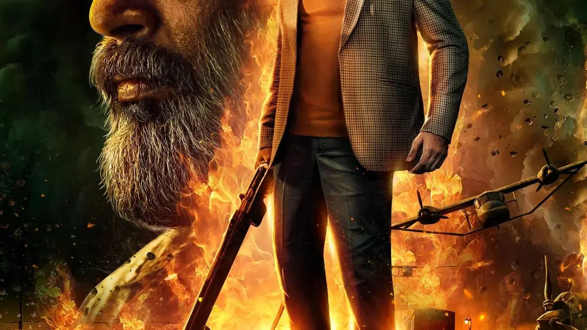 Karthi in an action poster for the Tamil spy thriller Sardar 2