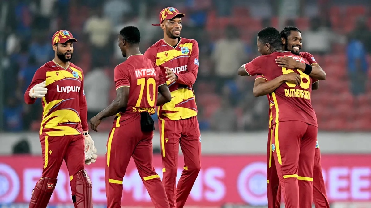 West Indies batter Shai Hope celebrating during the T20I series against India