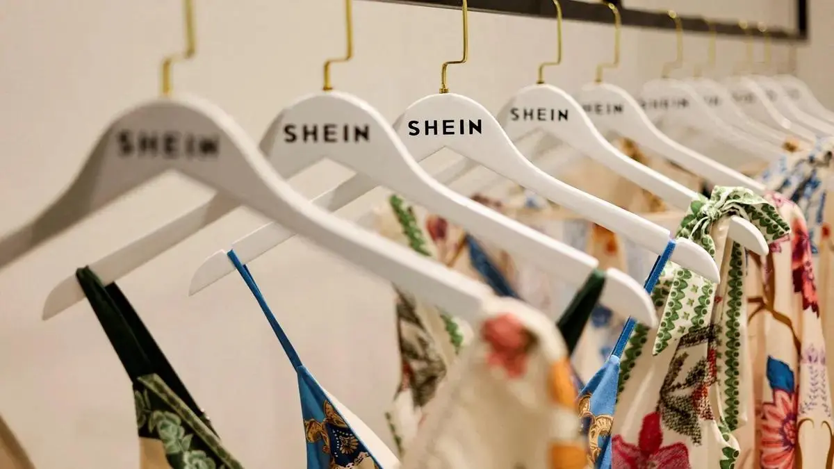 Shein clothing displayed at the fast-fashion company's office in Sao Paulo