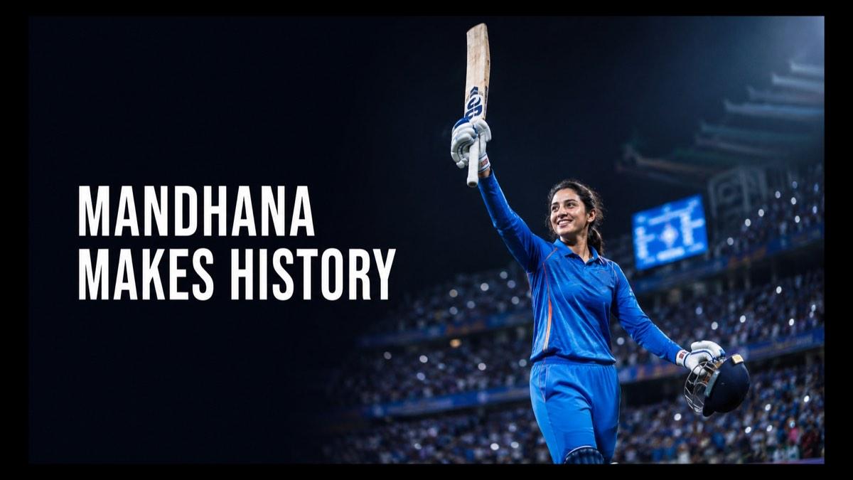 Illustration of an Indian woman cricketer celebrating a historic batting record