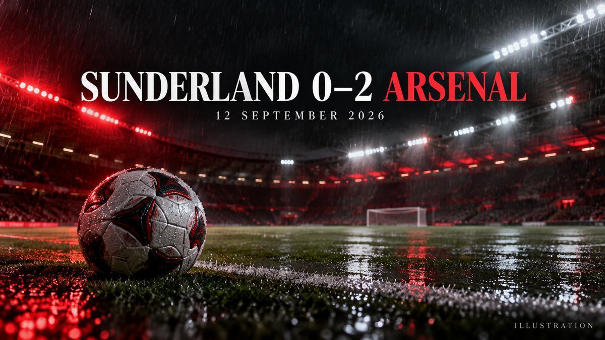 Illustration of a football stadium with the Sunderland 0-2 Arsenal result