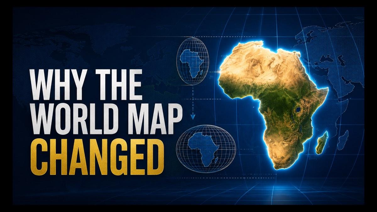 Editorial map graphic highlighting Africa and world map projection differences