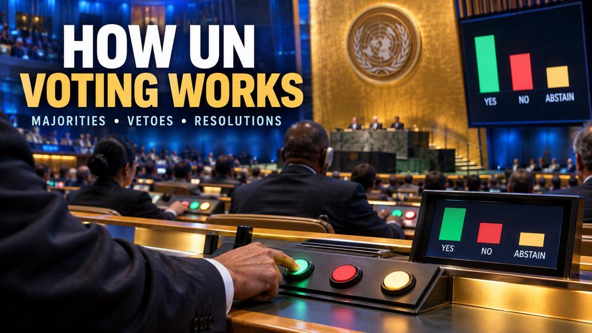 Delegates casting electronic votes inside an international assembly hall