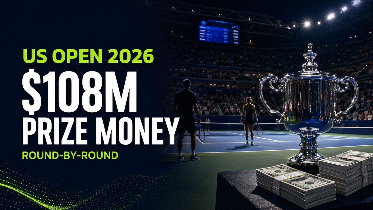Arthur Ashe Stadium and a US Open 2026 prize money graphic