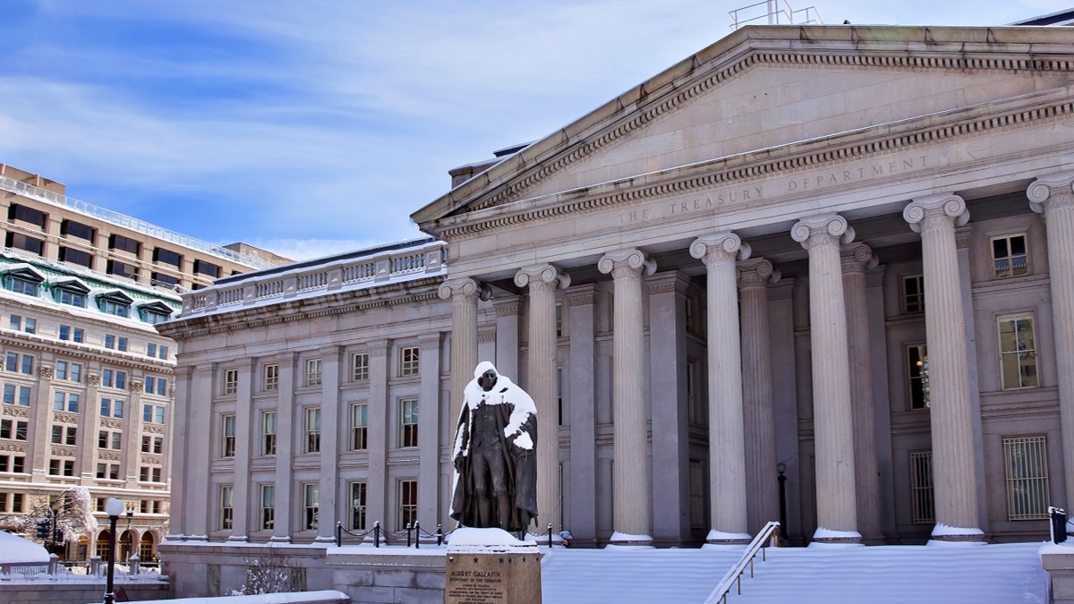 Official photograph of the US Treasury building, relevant to government borrowing and bond yields