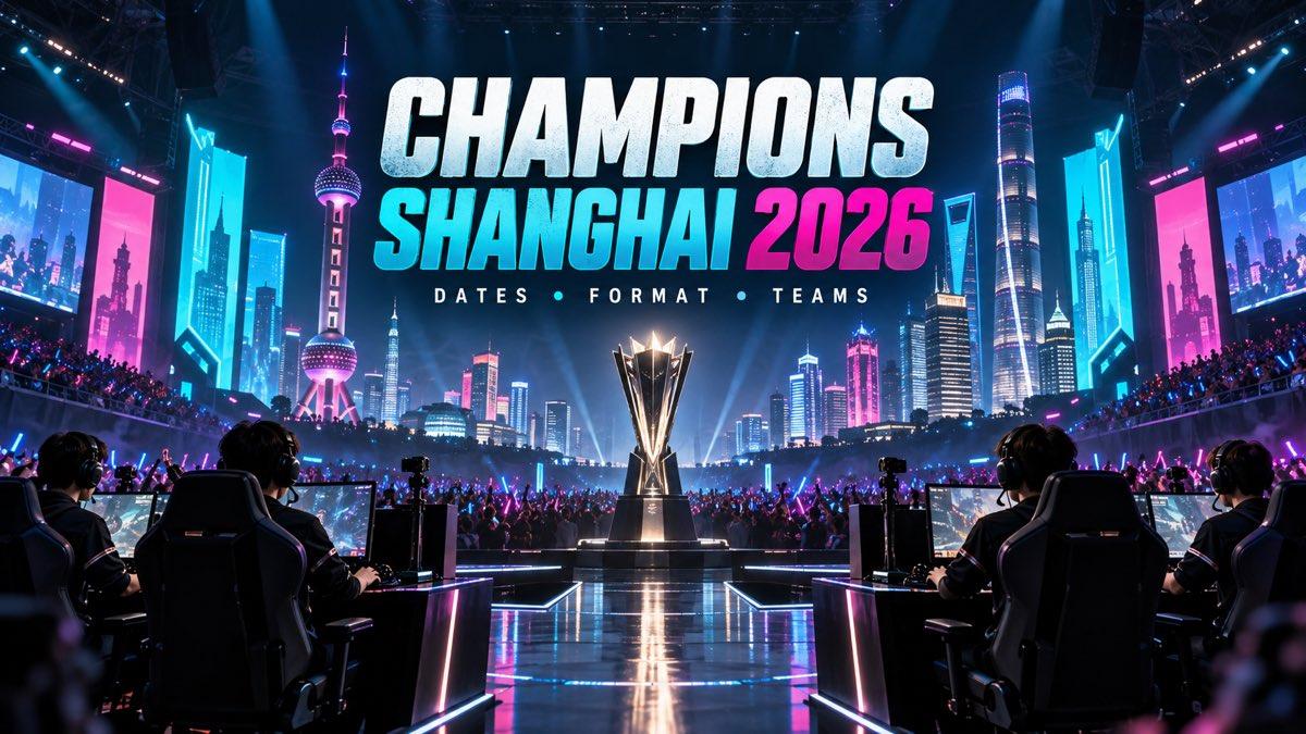 Professional esports players competing on a neon-lit stage in Shanghai