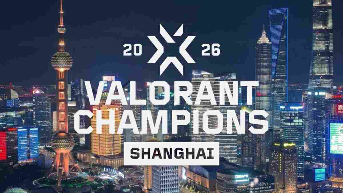 Valorant Champions Shanghai 2026 event graphic over the Shanghai skyline