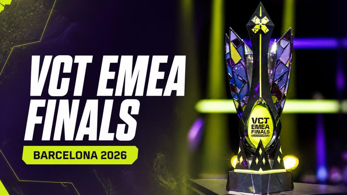 VCT EMEA Barcelona Finals trophy beside the event headline