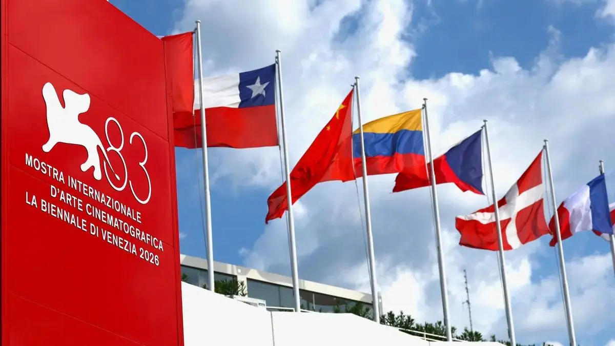 The 83rd Venice Film Festival logo beside the red carpet at Palazzo del Cinema